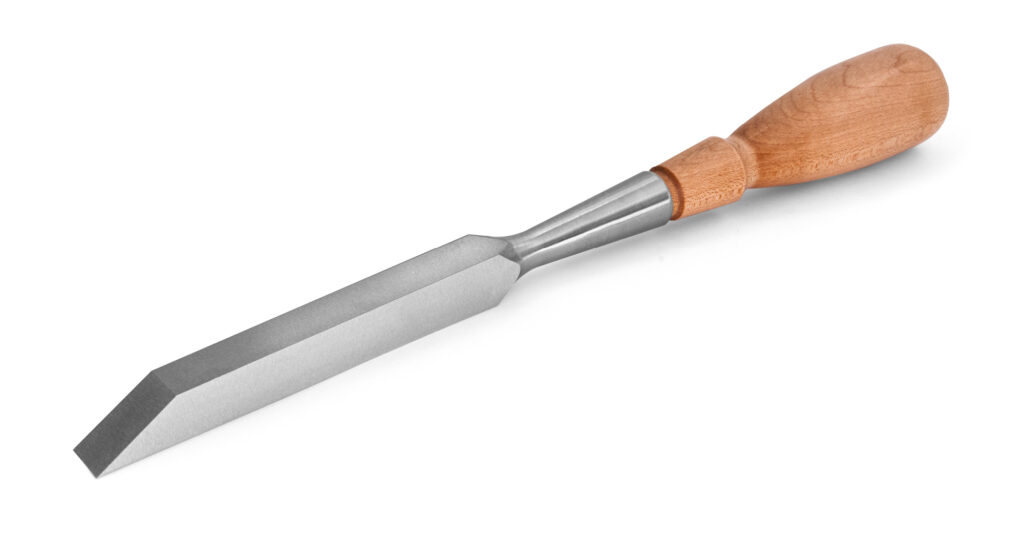 Traditional heavy-duty mortising chisel with a thick blade and wooden handle for cutting deep mortises